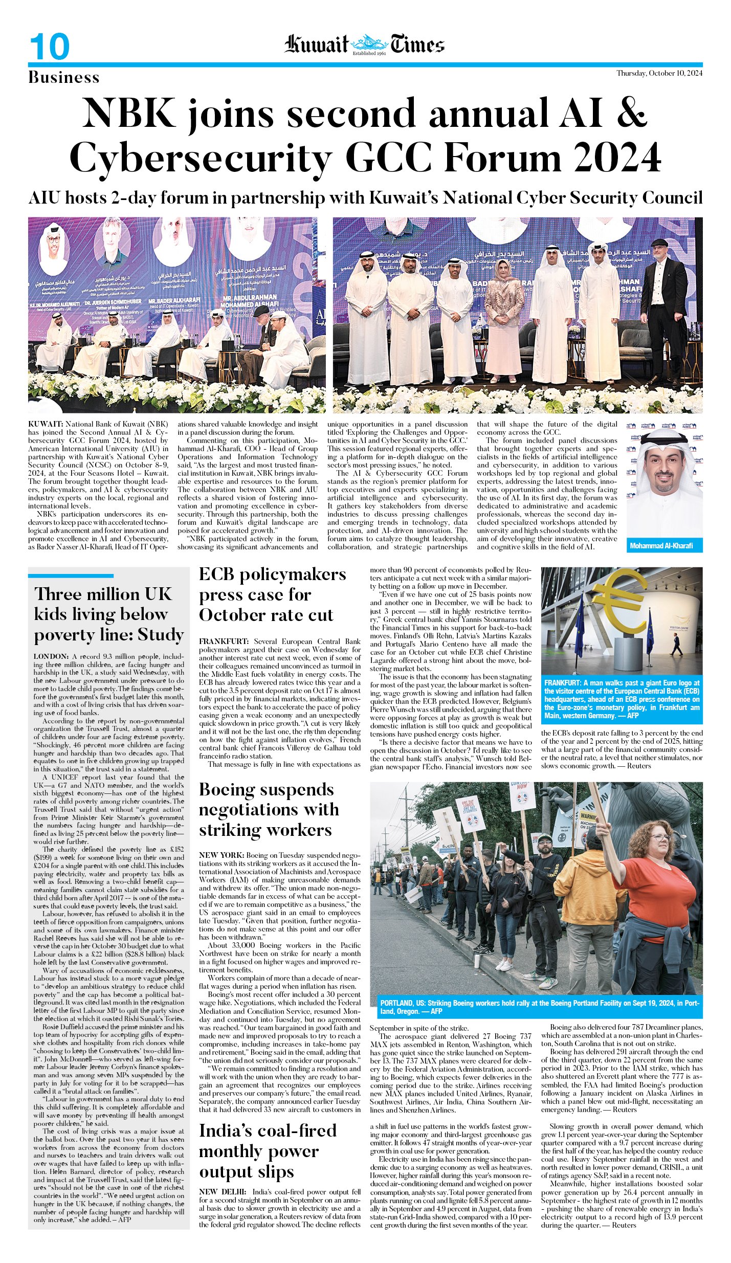 AIGCF24 Day 2 - Kuwait Times - Oct 10 - P10